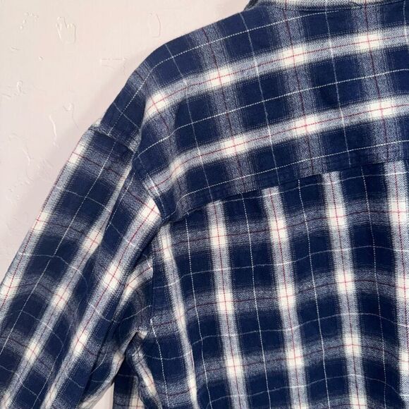 Japna Plaid Collection Size Medium Blue Plaid Heavy weight 100% Cotton Button Up - Picture 5 of 6